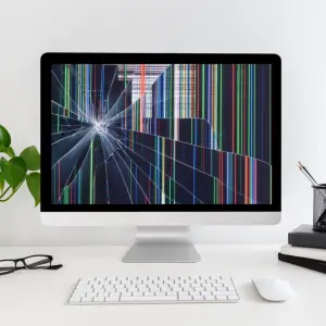 Laptop with a cracked screen before repair